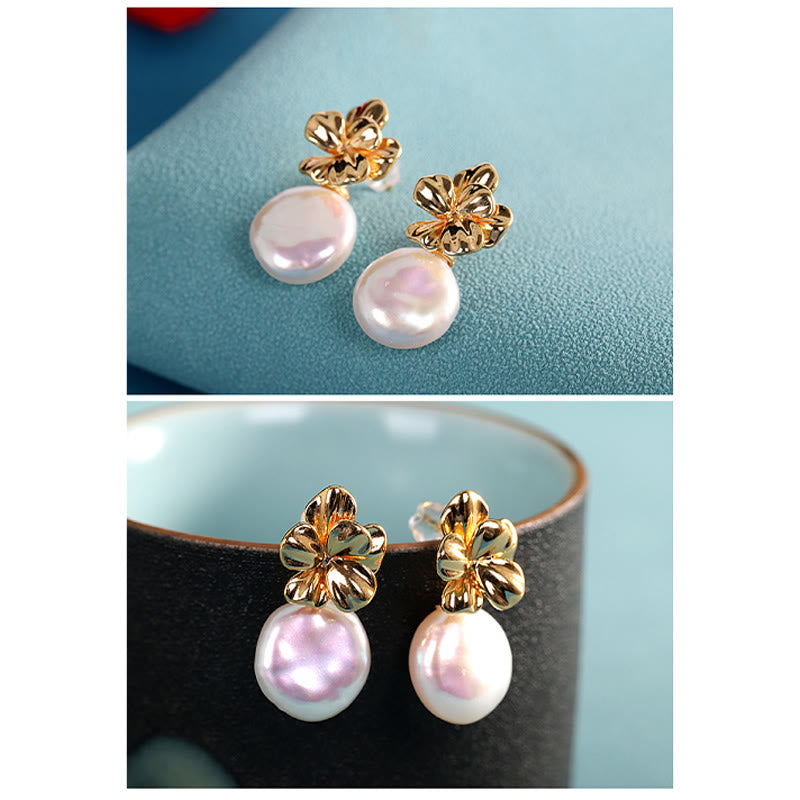 Boucles d'oreilles pendantes en argent sterling 925 avec perles baroques et fleurs