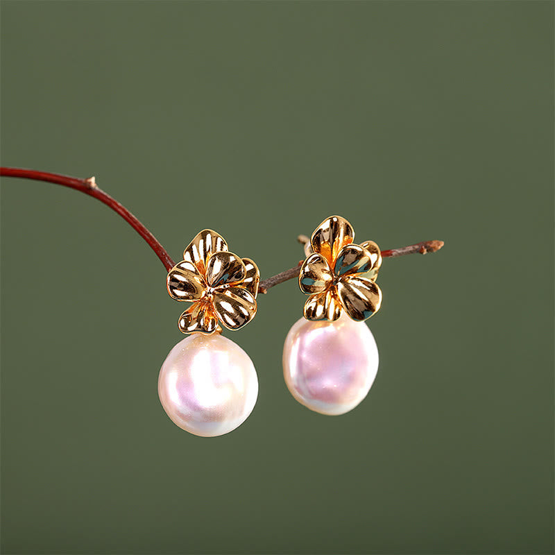 Boucles d'oreilles pendantes en argent sterling 925 avec perles baroques et fleurs