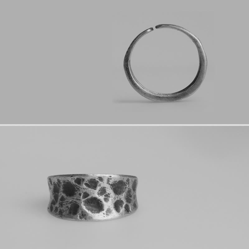 Bague de protection réglable en argent sterling 925 avec texture bosselée