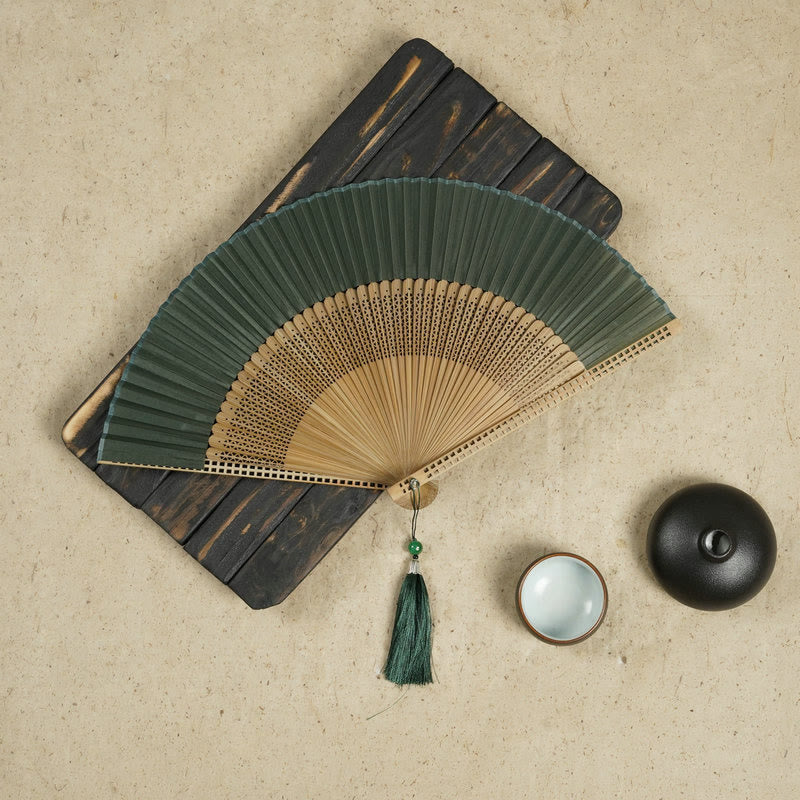 Vintage Chinese Folding Fan | Bamboo & Polyester Handheld Fan