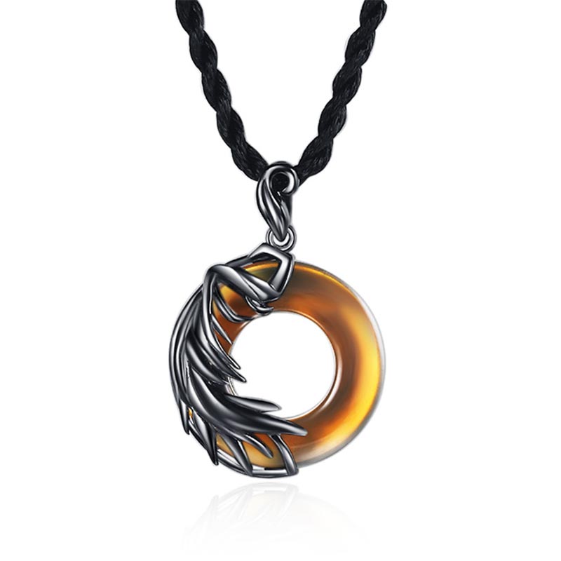 Collier pendentif rond de méditation en obsidienne et calcédoine