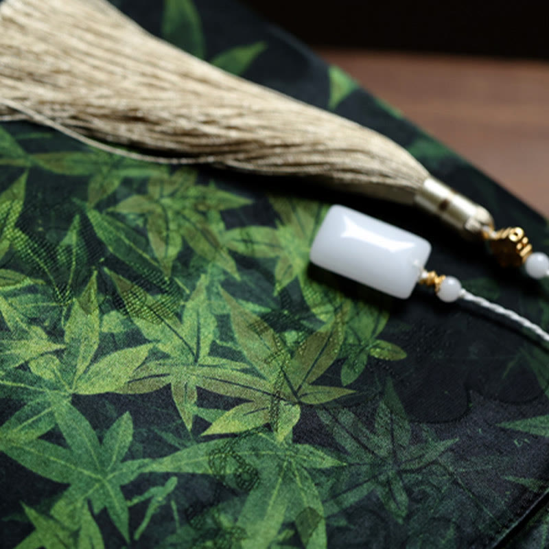 Sac à main en bambou avec motif papillon et poisson koï et poignées en jade