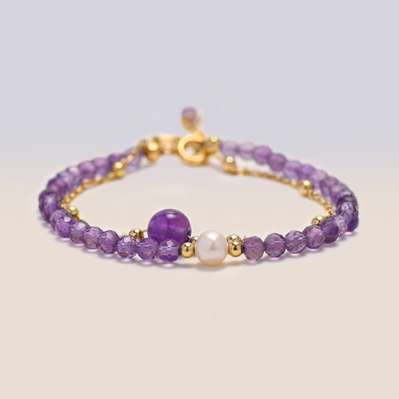 Amethyst 14K Gold Plated Double Layer Healing Bracelet