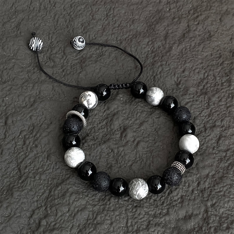 Vintage Lava Rock Black Obsidian Picasso Jasper Bracelet for Grounding