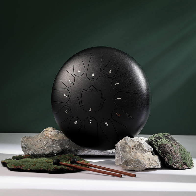 Tambour à langue en acier de 12 pouces, motif lotus, pour la méditation