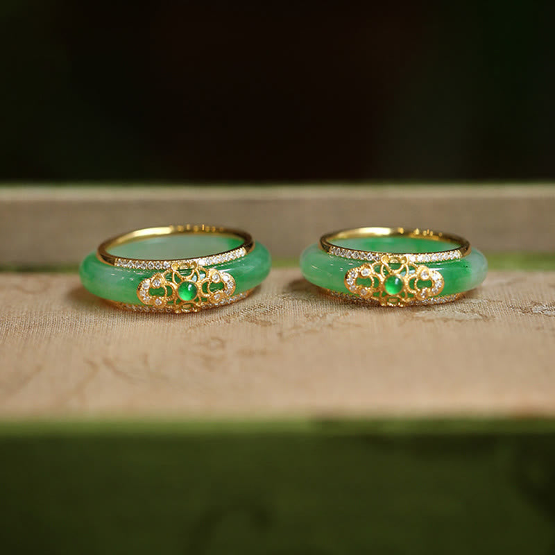Bague unisexe en calcédoine verte plaquée or 18 carats
