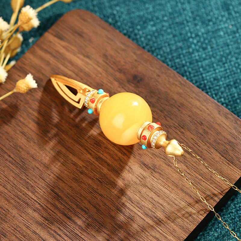 Collier pendentif spirituel plaqué or 24 carats Amber Vajra