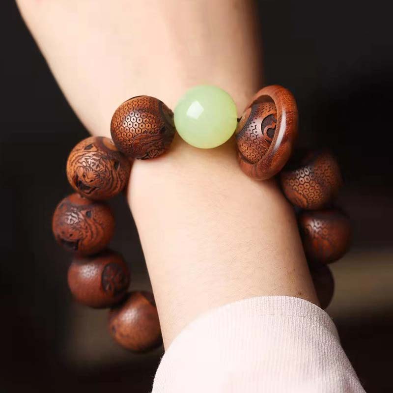 Bracelet de protection du tigre en bois de rose 20 mm | Zodiaque chinois