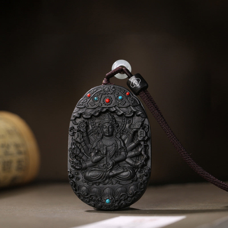 Chinese Zodiac Agarwood Necklace with Om Mani Padme Hum Pendant