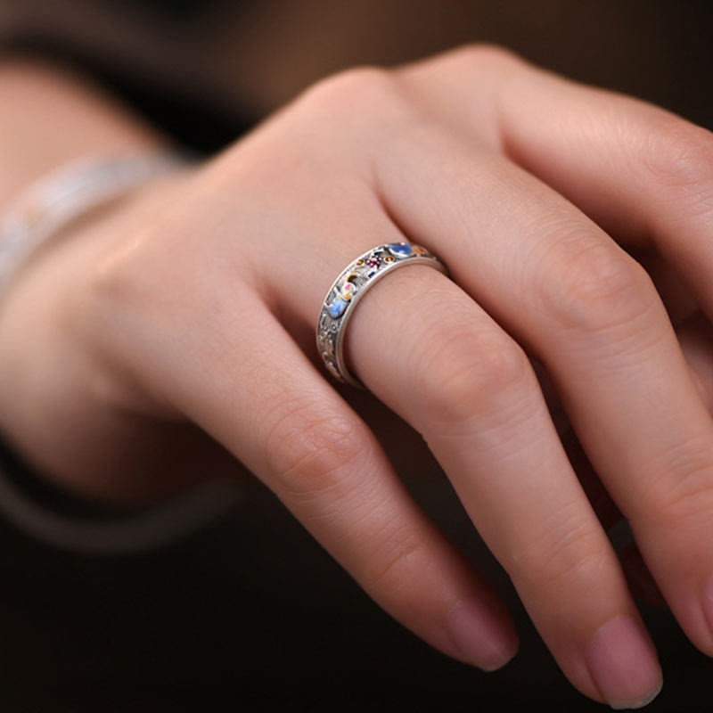 Bague ajustable en cuivre et argent représentant un éléphant coloré