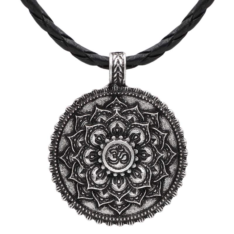 Collier unisexe électroplaqué Om Mani Padme Hum avec motif lotus