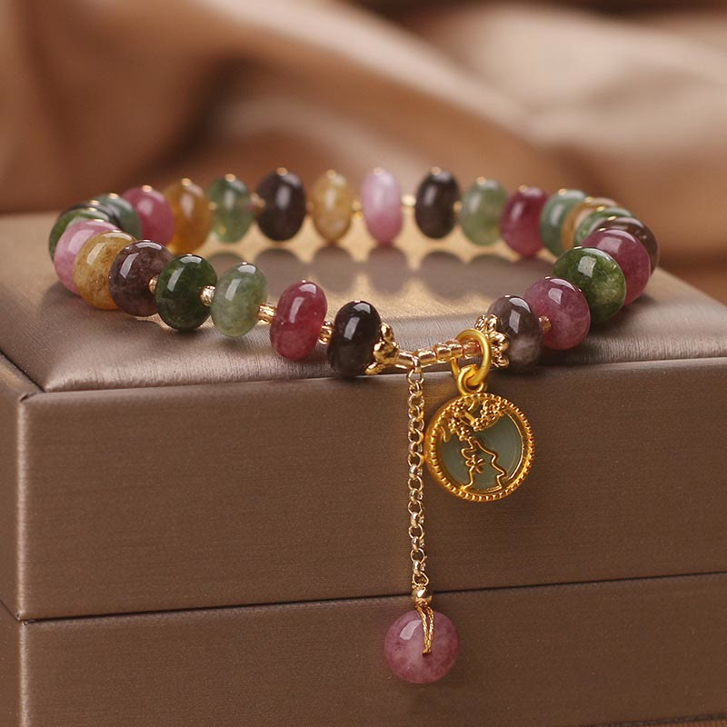 Bracelet d'amour en tourmaline colorée avec breloque fleur de lapin