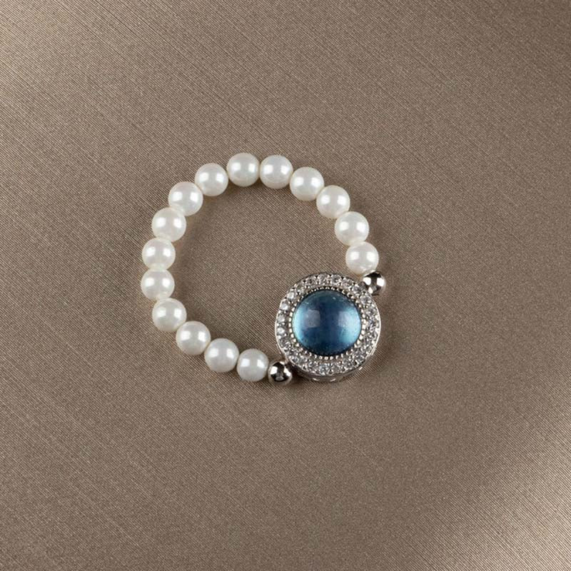 Bracelet et bague de guérison en argent sterling 925 avec perle et calcédoine bleue