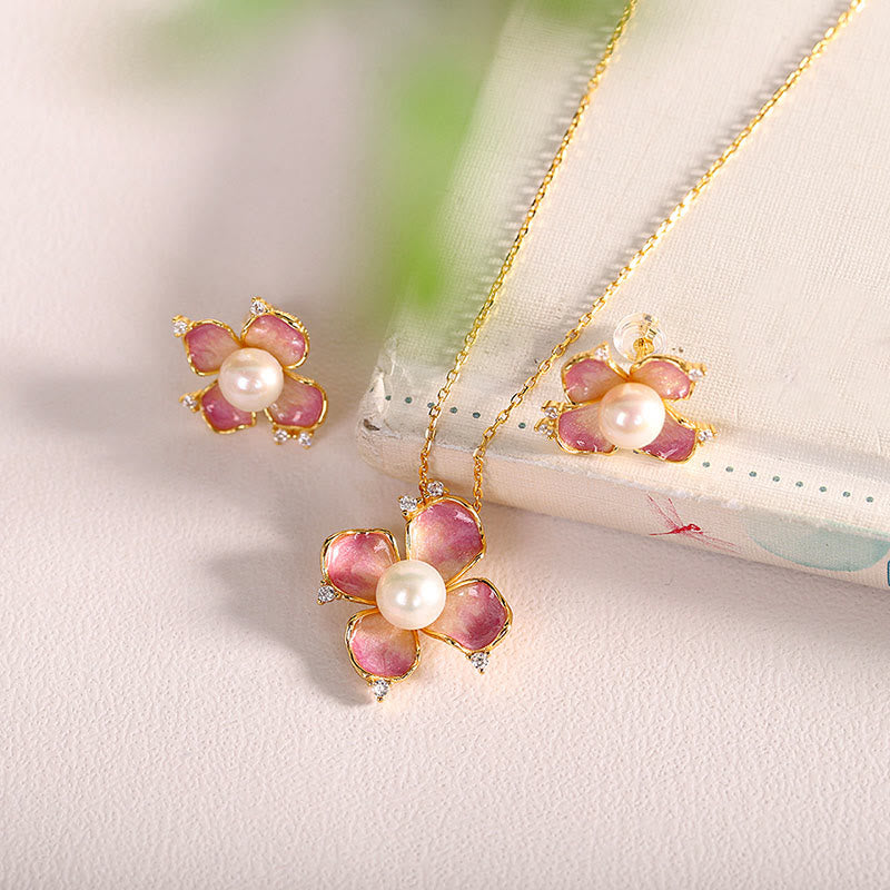 925 Sterling Silver Pearl Necklace & Earrings Set | Wisdom Symbol