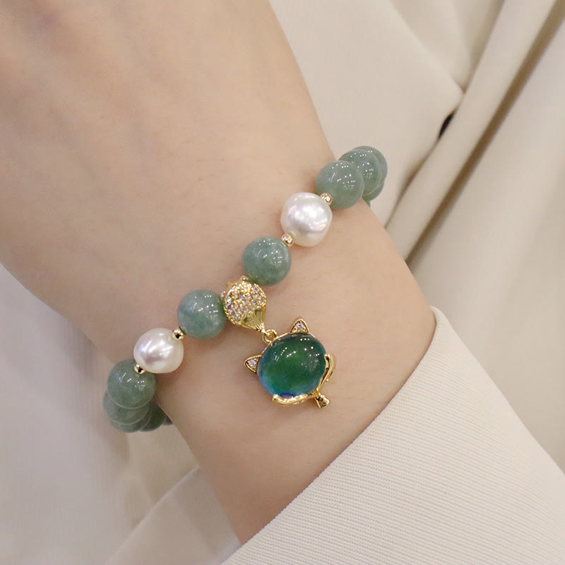 Bracelet à breloques Jade Prospérité 14-16 cm Renard changeant de couleur