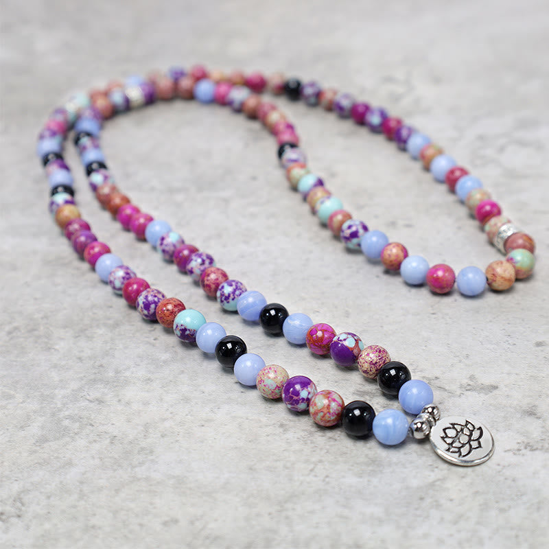 Perles de Mala en pierre de lotus véritable Miano de 8 mm pour la méditation et la guérison