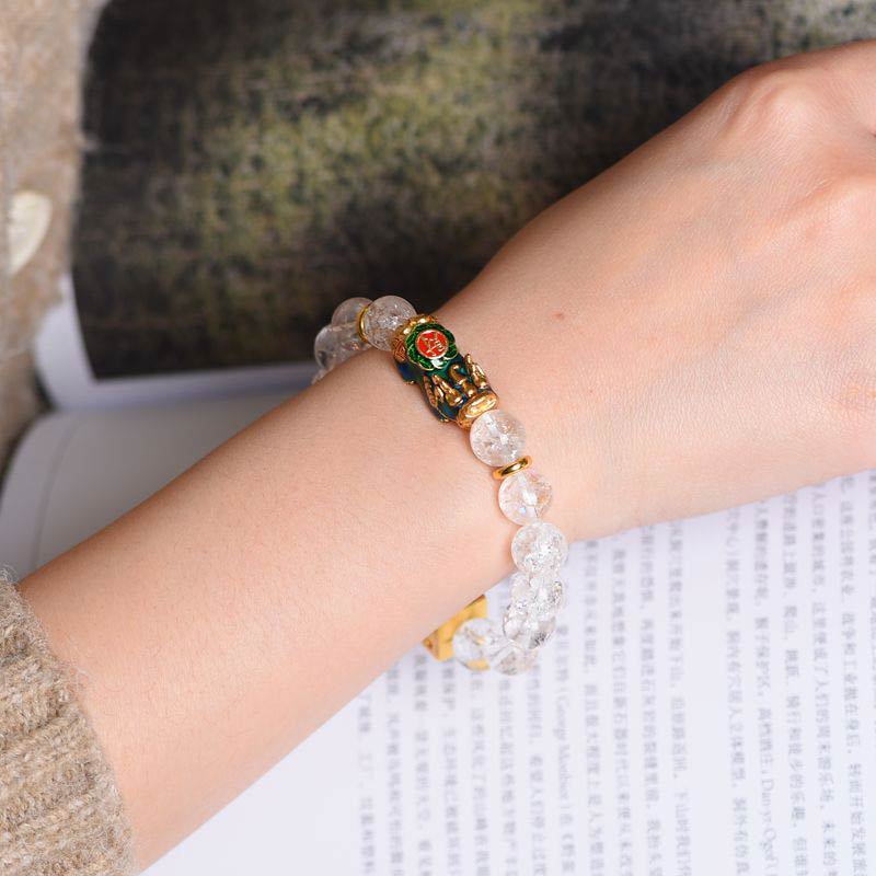 Bracelet de richesse en cristal blanc Pixiu de 10 mm