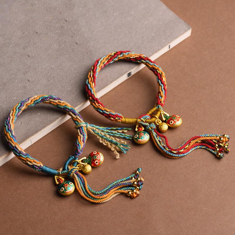 Gold Swallowing Beast Family Luck Bracelet | Colorful String
