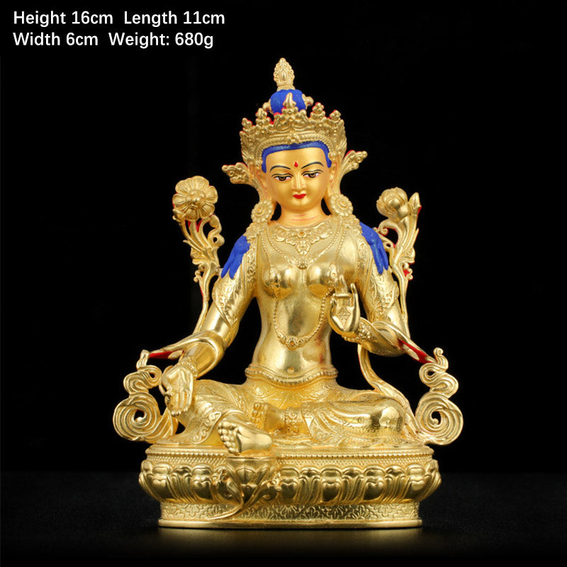 5 Inch Green Tara Protection Buddha Statue Copper Gold Plated
