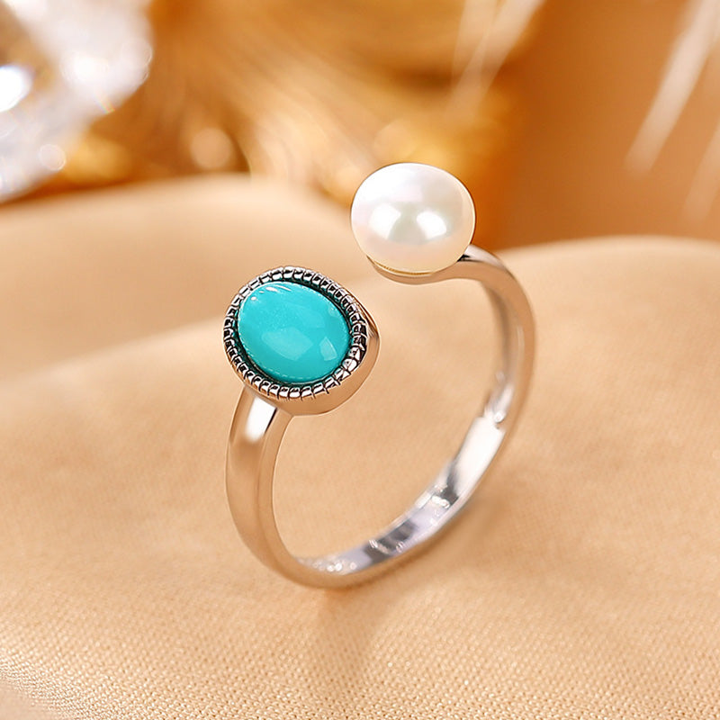 Parure de bijoux en argent sterling 925 avec perles et turquoises