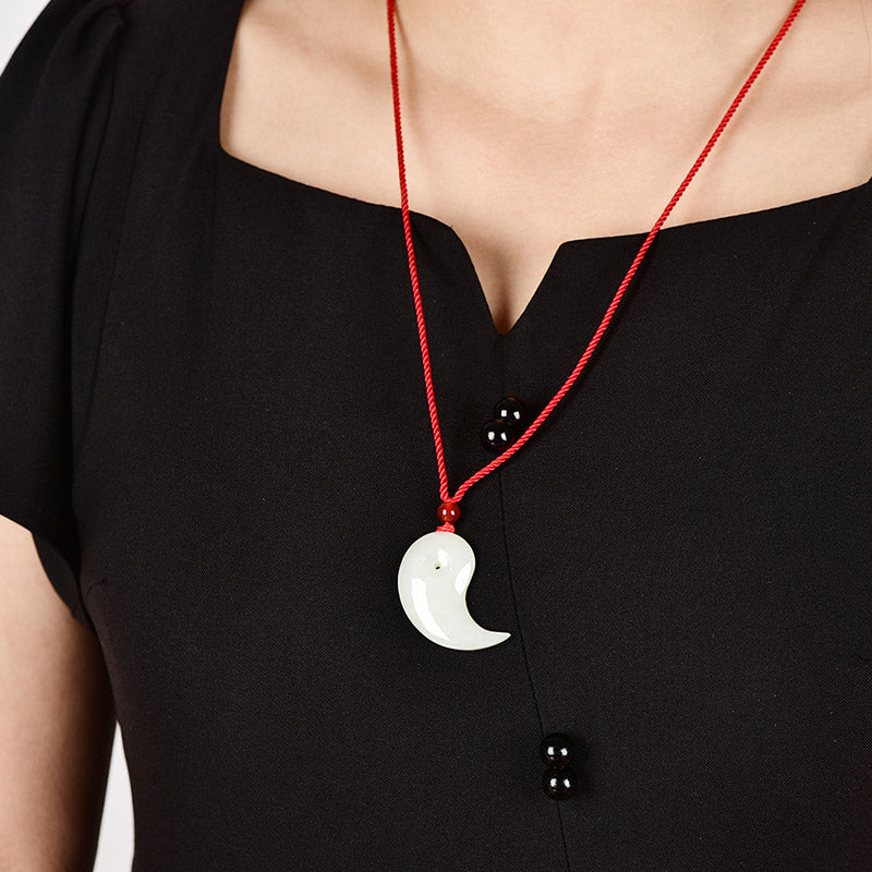 Collier de protection en jade blanc et jade cyan Yin Yang