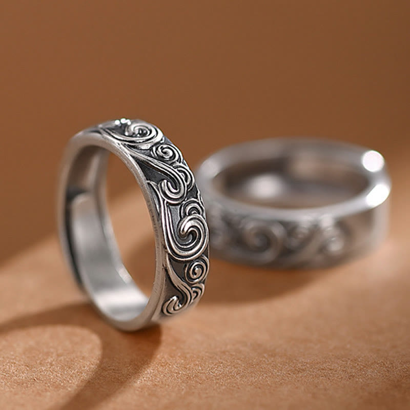 Bague spirituelle ajustable en argent sterling 999 avec nuages de bon augure