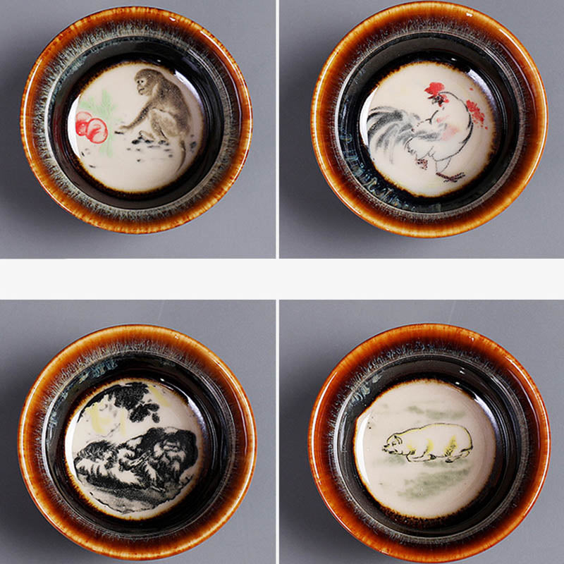 Tasse à thé en céramique 73 ml avec 12 signes du zodiaque chinois pour rituel du thé