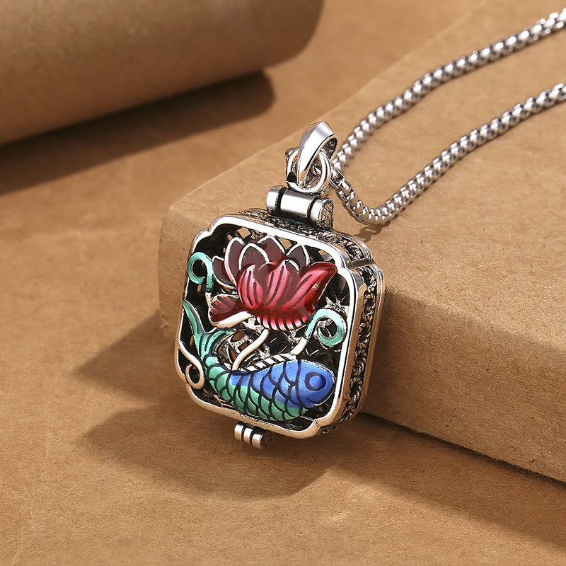 Collier pendentif porte-bonheur en cuivre avec poisson koï et lotus, 45 cm