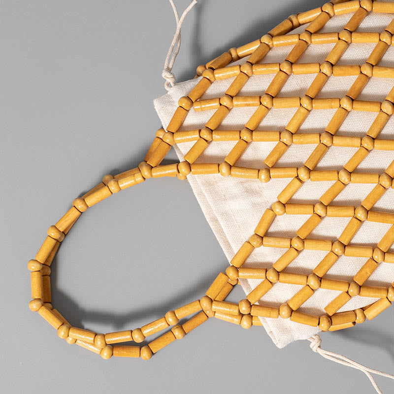 Sac en maille tissée à la main avec perles creuses en bois | Bijoux spirituels