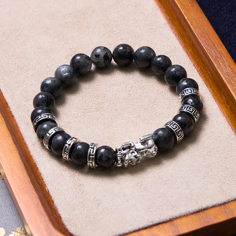 Bracelet Pixiu en pierre noire scintillante pour la richesse