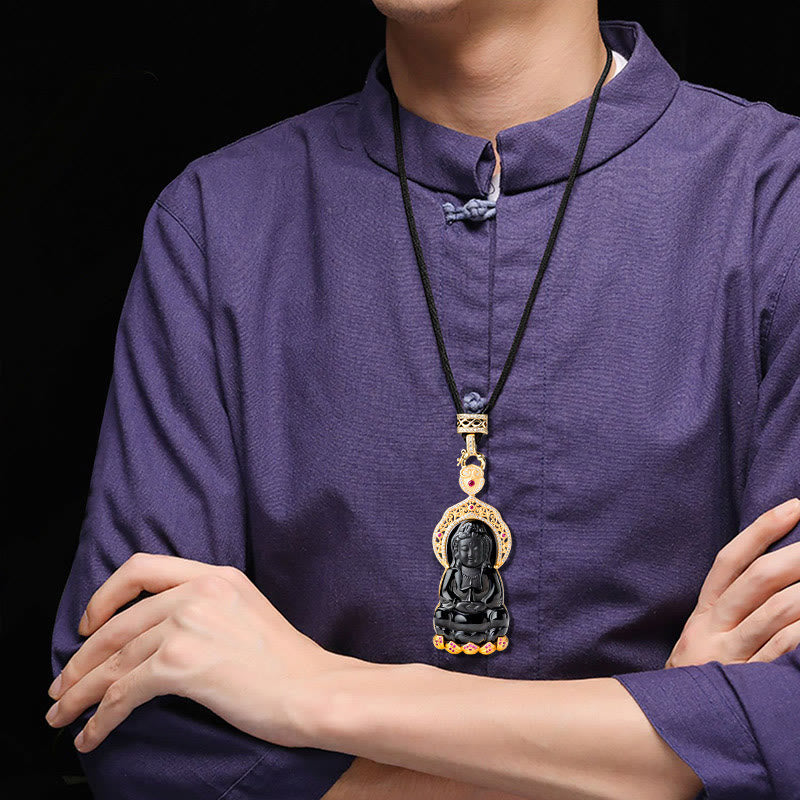 Collier de protection en jade noir Kwan Yin Avalokitesvara