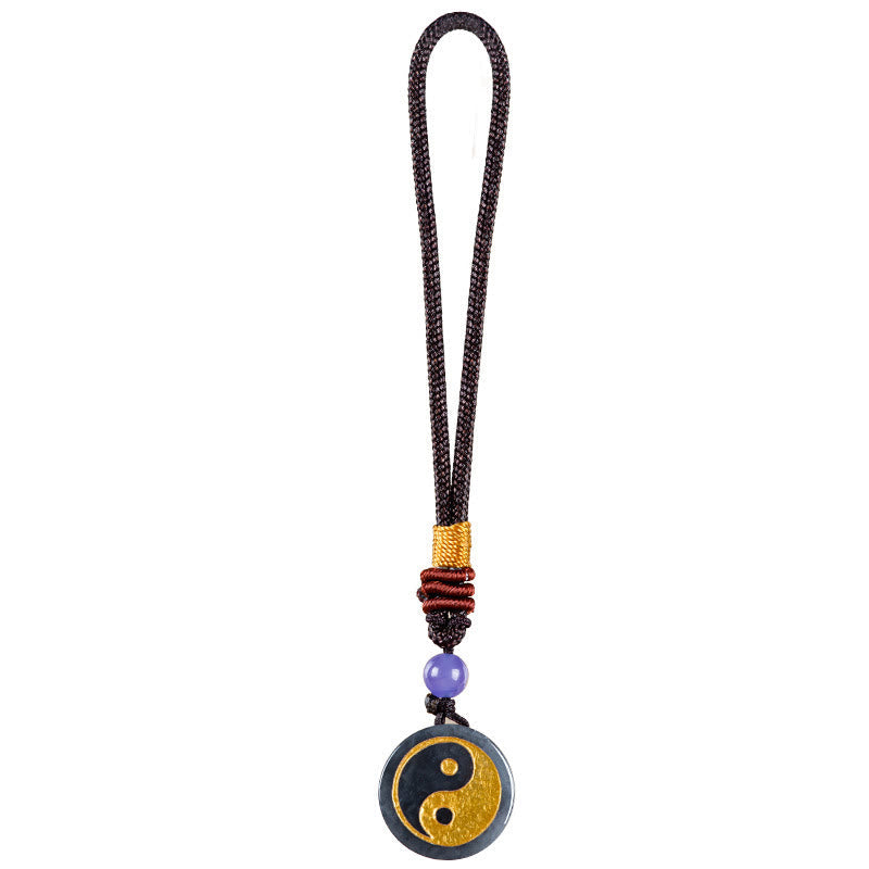 Porte-clés de protection Yin Yang en jade noir avec équilibre
