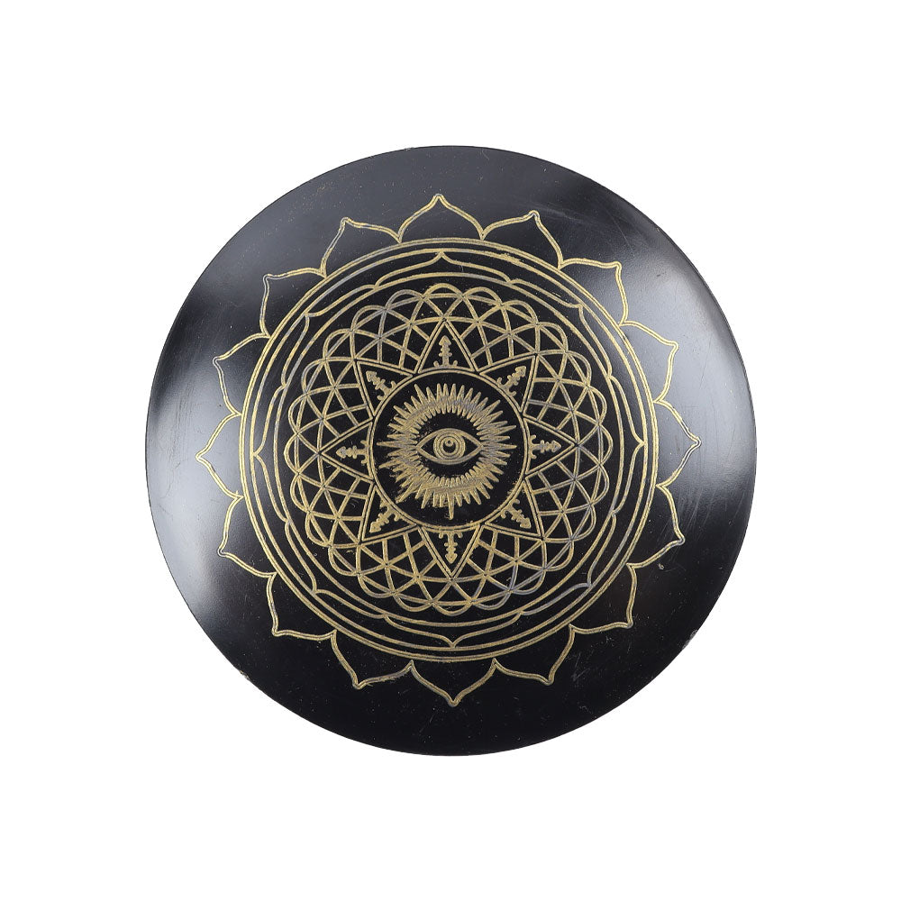 Support pour assiette en métal noir 4,28" avec motif spirituel doré