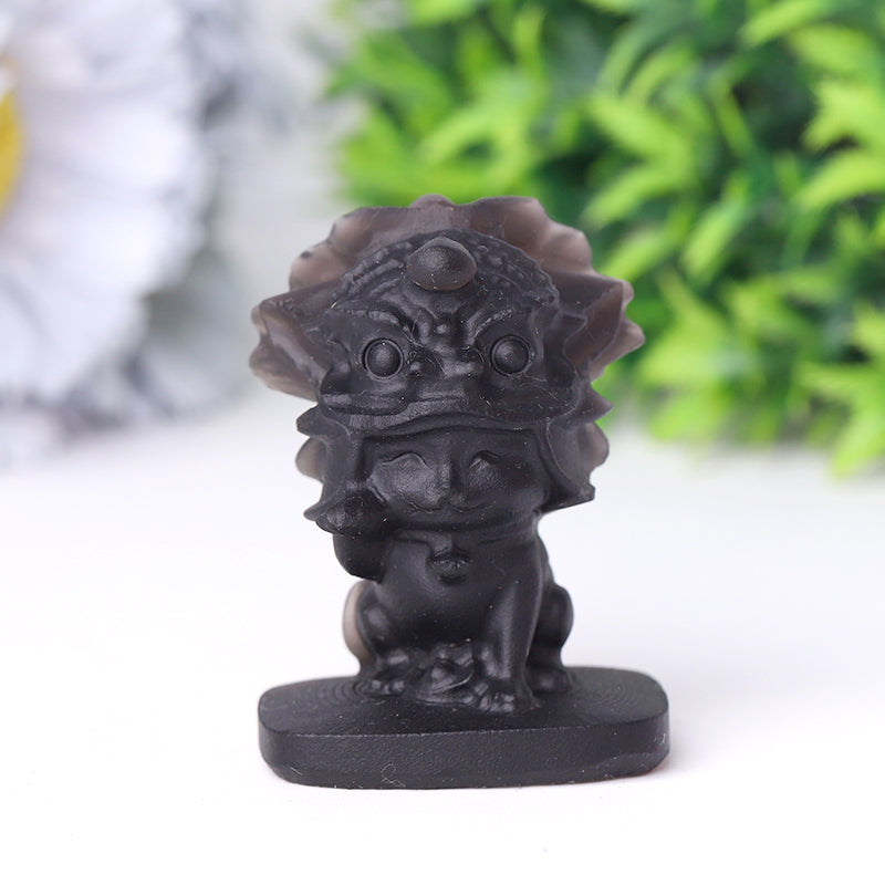 Sculpture en cristal de chat porte-bonheur en obsidienne noire de 2,5 pouces