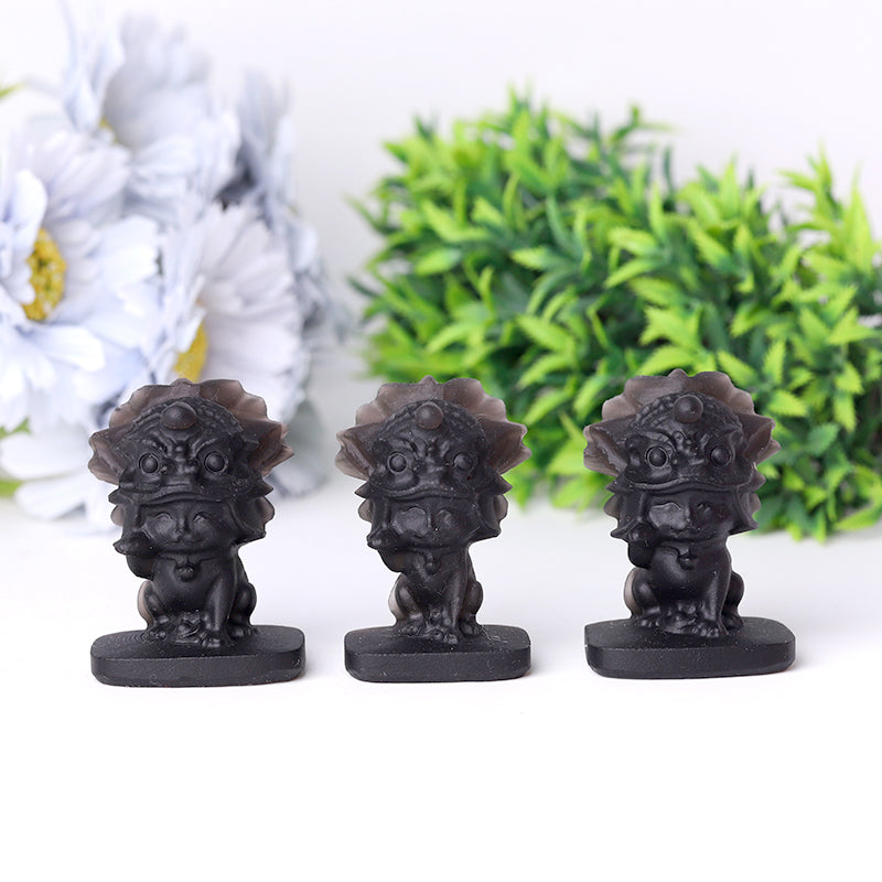 Sculpture en cristal de chat porte-bonheur en obsidienne noire de 2,5 pouces