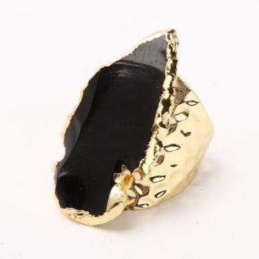 Bague ajustable faite main en obsidienne noire