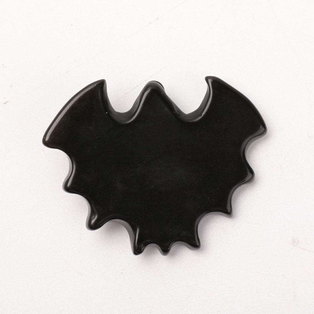 Sculpture d'animal en cristal d'obsidienne noire, chauve-souris, 4,6 x 5,8 cm