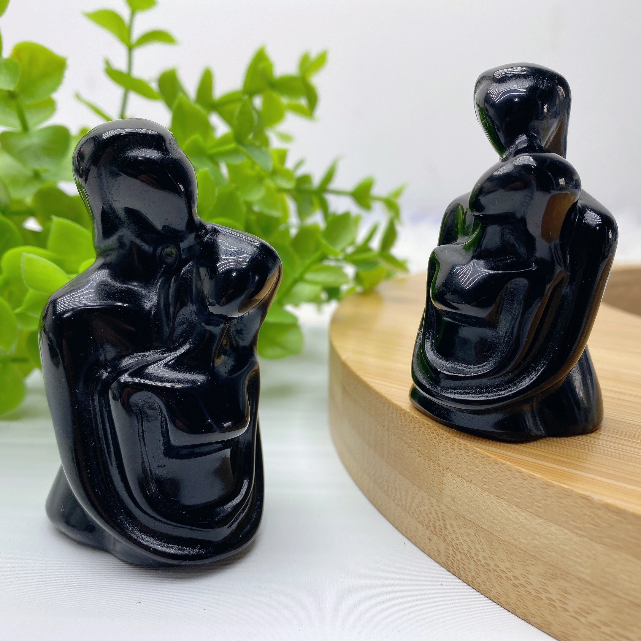 Black Obsidian Couple Carvings 2.3-2.9 Inch Crystal Figurines