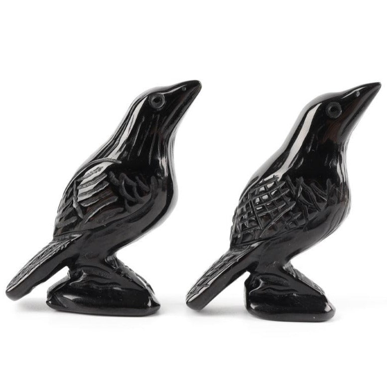 Figurine de corbeau en cristal d'obsidienne noire sculptée de 7,6 cm