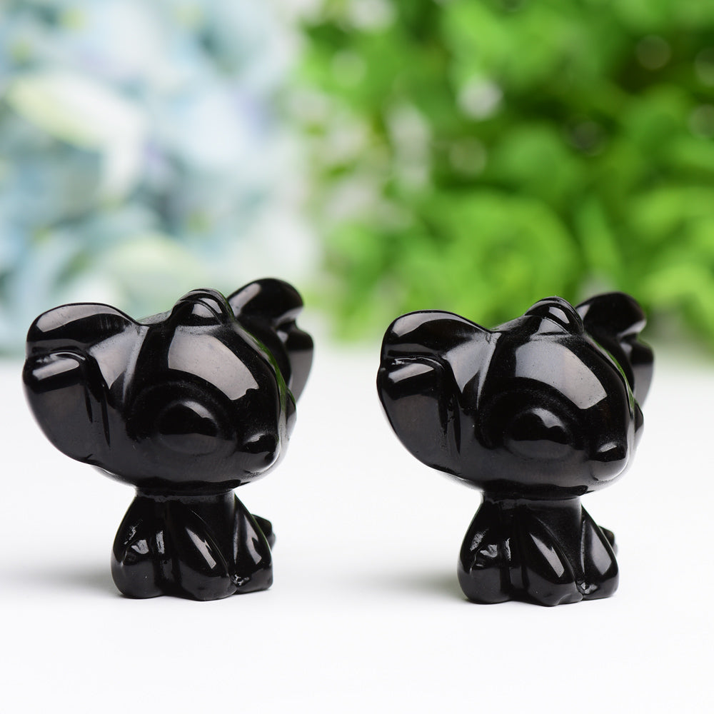 Sculpture animale en cristal d'obsidienne noire, taille 1,7"