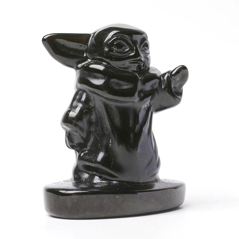 Black Obsidian Crystal Figurine 2.4 Inch Hand-Carved Statue