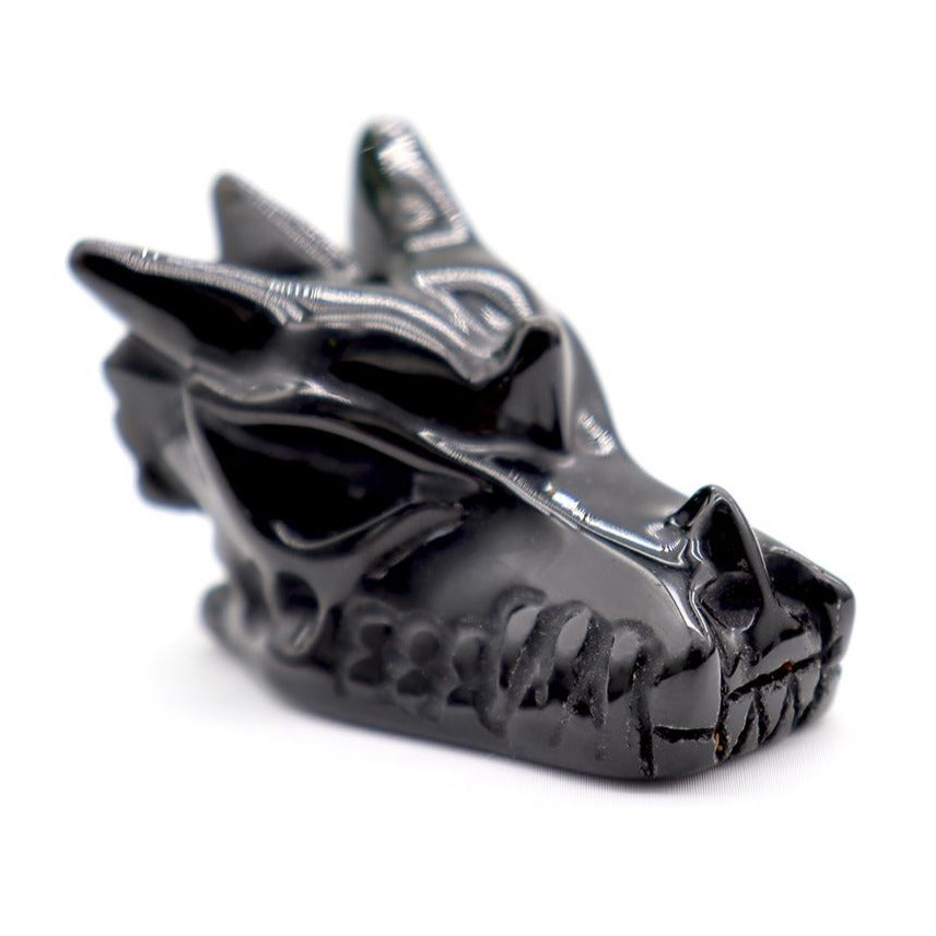 Tête de dragon sculptée en obsidienne noire, 5 cm, décoration