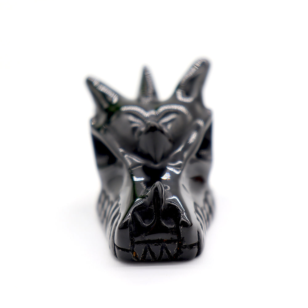 Tête de dragon sculptée en obsidienne noire, 5 cm, décoration