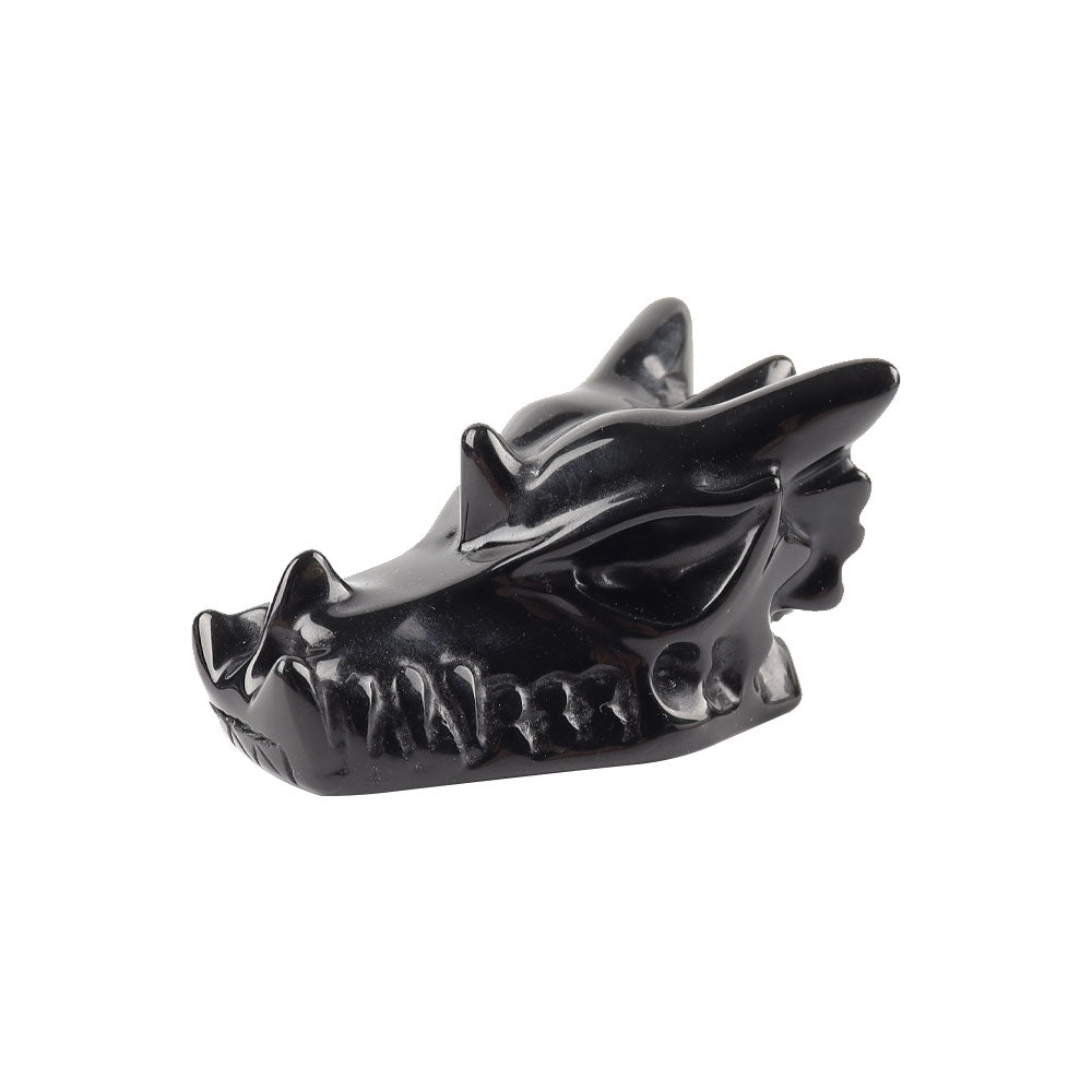 Tête de dragon en obsidienne noire sculptée en cristal, 6,35 cm