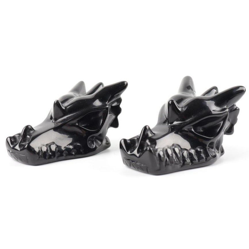 Tête de dragon en obsidienne noire sculptée en cristal, 6,35 cm