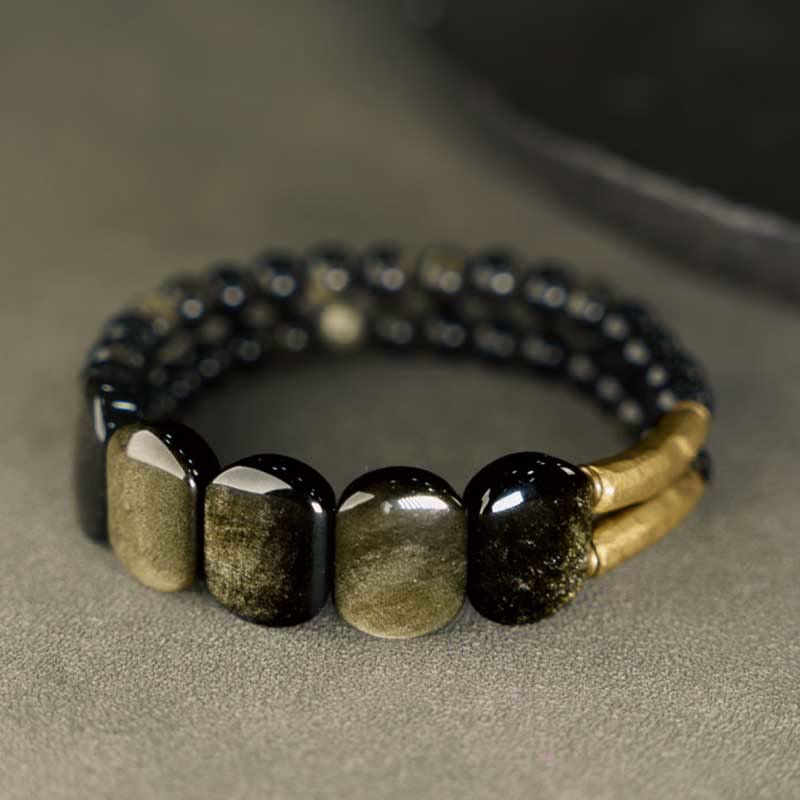 Bracelet de force en obsidienne noire et or brillant 16 cm