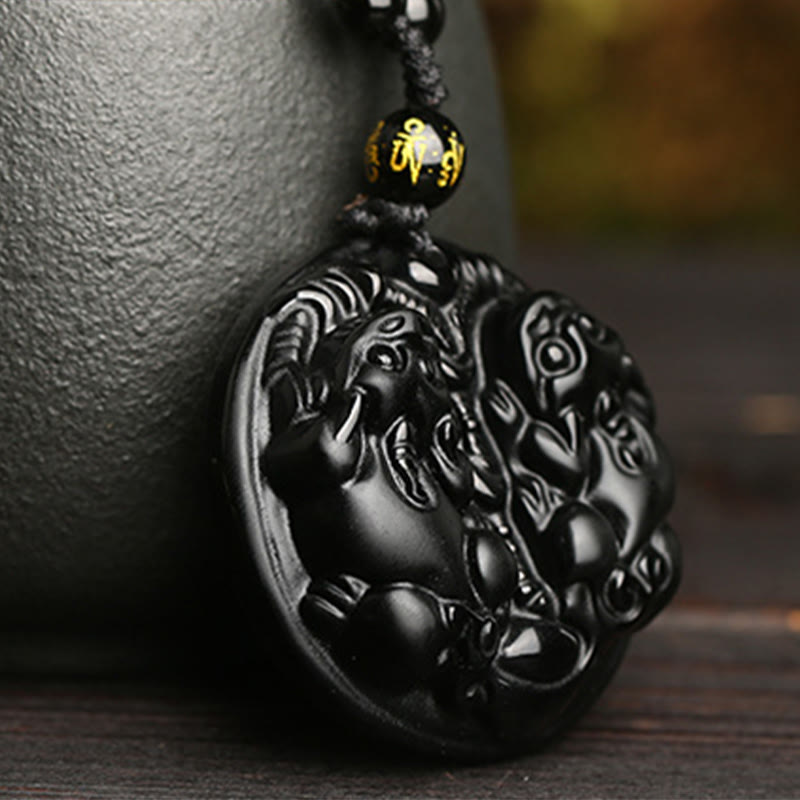 Collier pendentif Pixiu en obsidienne noire pour la richesse et la protection