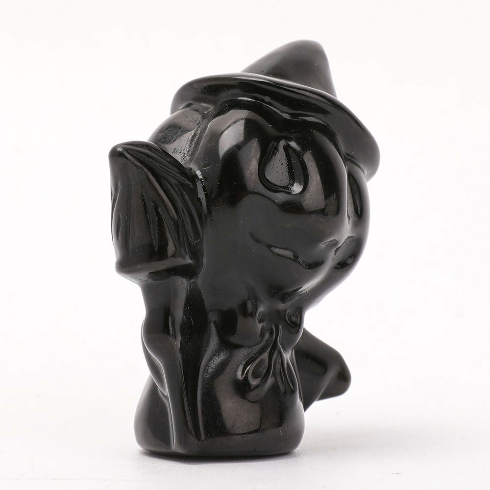 Black Obsidian Pumpkin Wizard Crystal Figurine 2.7 Inch