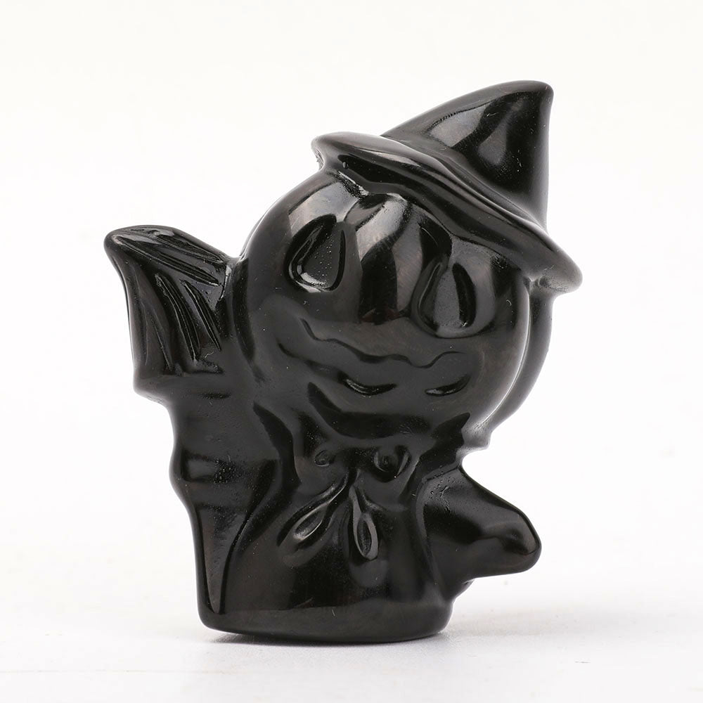 Black Obsidian Pumpkin Wizard Crystal Figurine 2.7 Inch