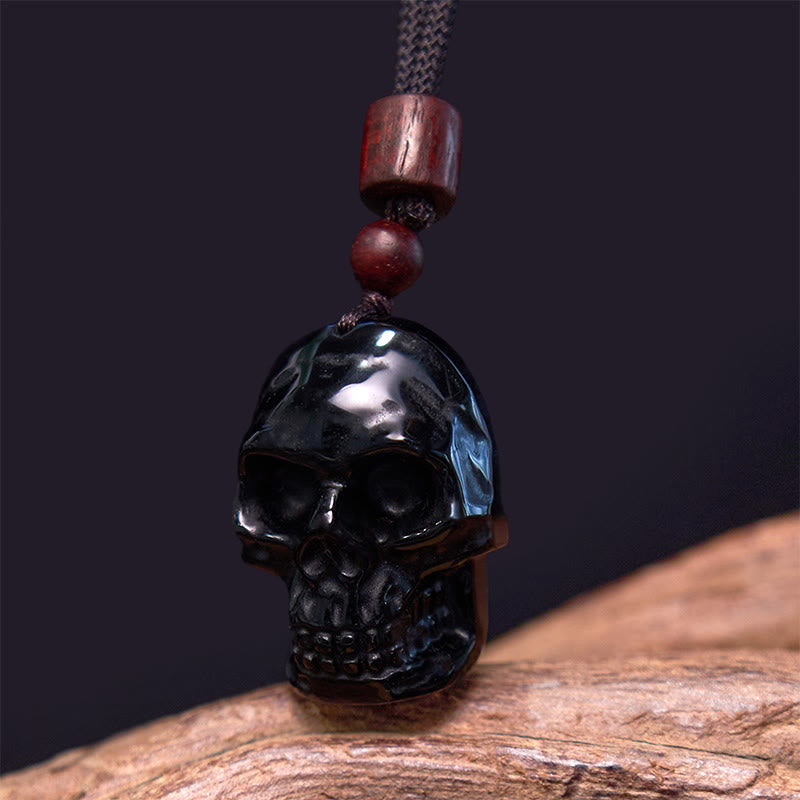 Collier squelette en obsidienne noire pour l'épanouissement et la transformation